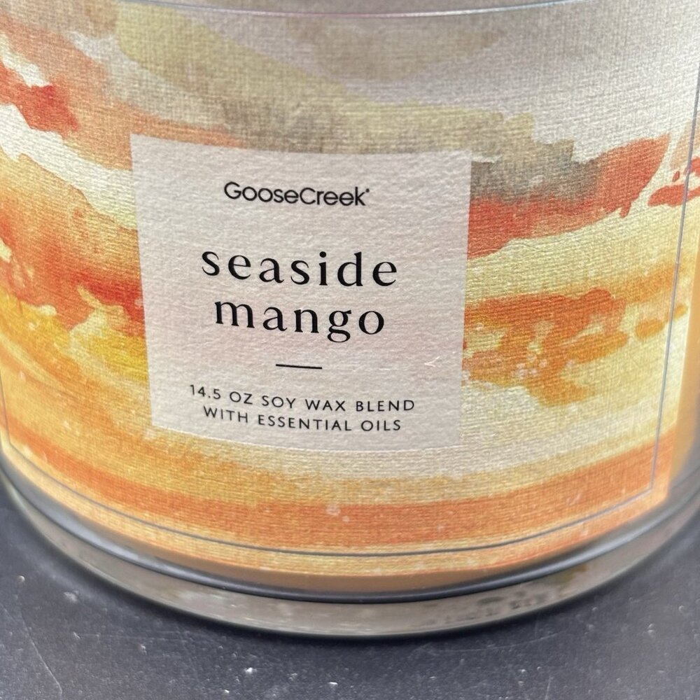 Goose Creek Seaside Mango 3 Wick 14.5 oz Jar Candle Lid Tropical Fruity Beach - Picture 3 of 11